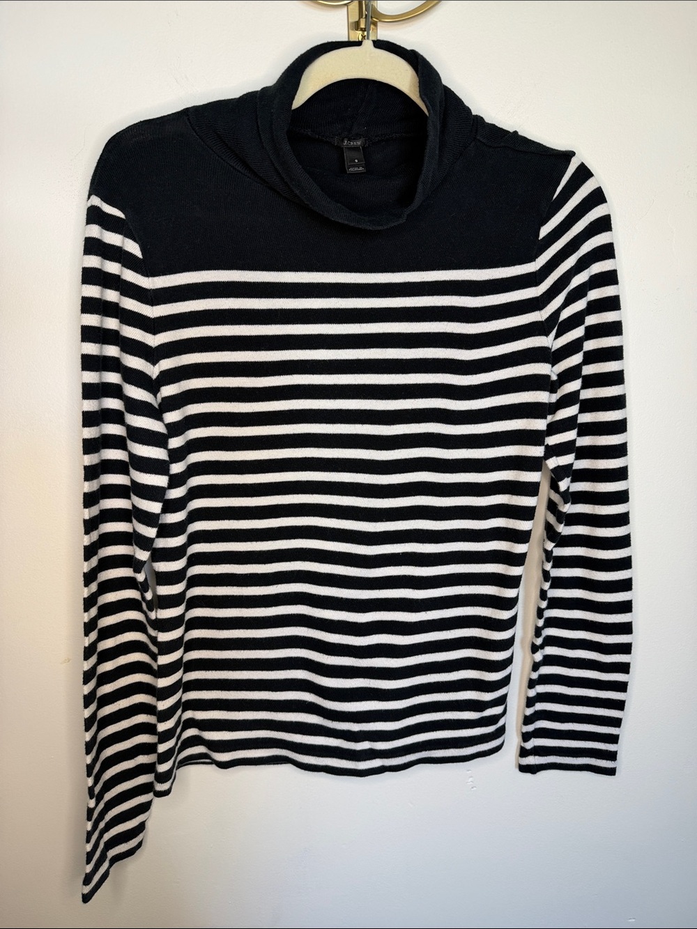 J. Crew Black and White Striped Turtleneck Sweater